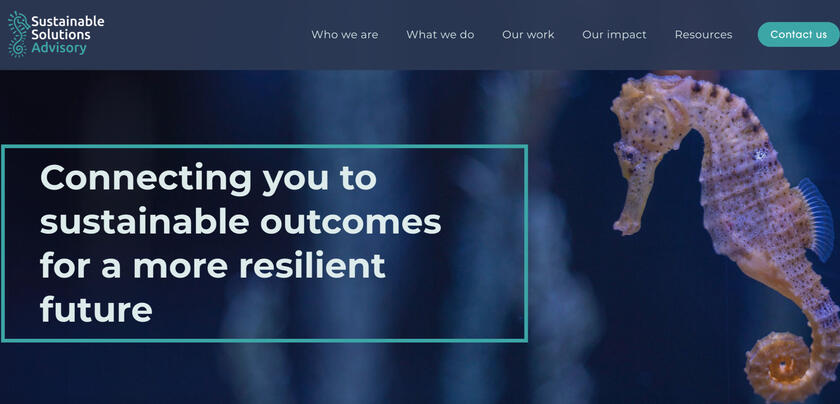 A website with text and an image of a seahorse